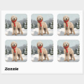 Goldendoodle Hund im Schnee Weihnachten Quadratischer Aufkleber (Blatt)