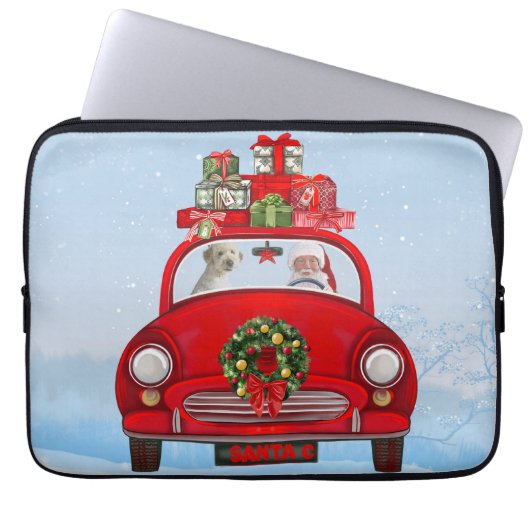 Goldendoodle Hund in Auto mit dem Weihnachtsmann Laptopschutzhülle (Vorderseite)