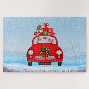 Goldendoodle Hund in Auto mit dem Weihnachtsmann Puzzle