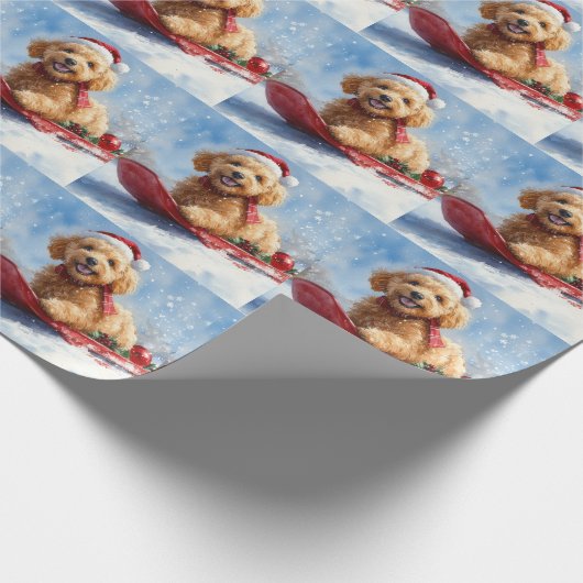 Goldendoodle Hund in Sledge Let it Schnee Weihnach Geschenkpapier (Ecke)
