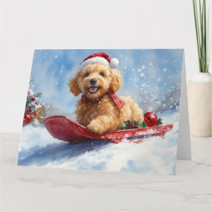 Goldendoodle Hund in Sledge Let it Schnee Weihnach Karte