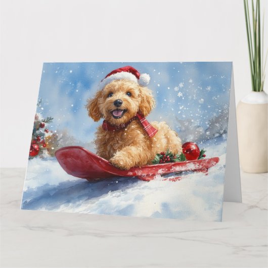 Goldendoodle Hund in Sledge Let it Schnee Weihnach Karte (Vorderseite)