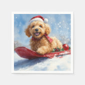 Goldendoodle Hund in Sledge Let it Schnee Weihnach Serviette (Vorderseite)