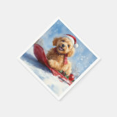 Goldendoodle Hund in Sledge Let it Schnee Weihnach Serviette (Ecke)