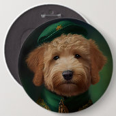 Goldendoodle Hund in St. Patrick's Day Dress Button (Vorne & Hinten)