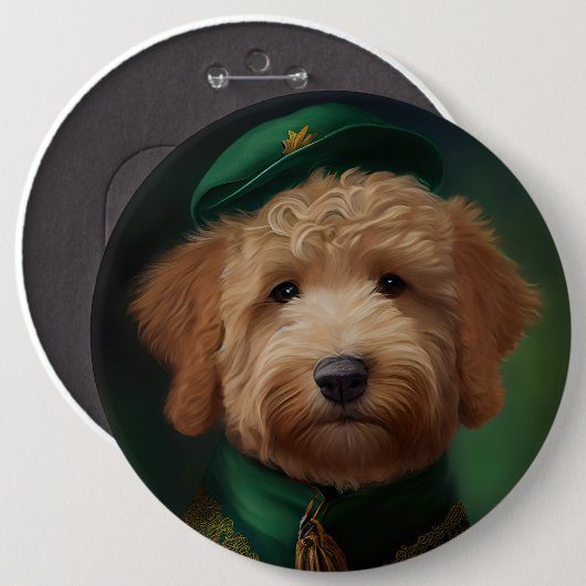 Goldendoodle Hund in St. Patrick's Day Dress Button (Vorne & Hinten)