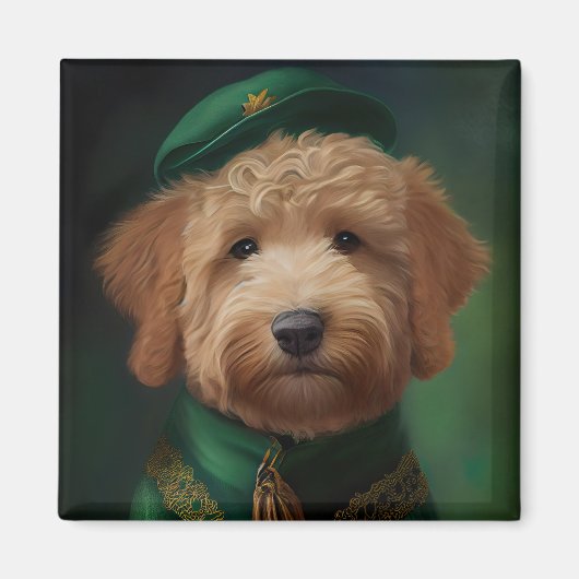 Goldendoodle Hund in St. Patrick's Day Dress Magnet (Vorne)