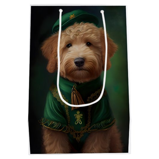 Goldendoodle Hund in St. Patrick's Day Dress Mittlere Geschenktüte (Rückseite)