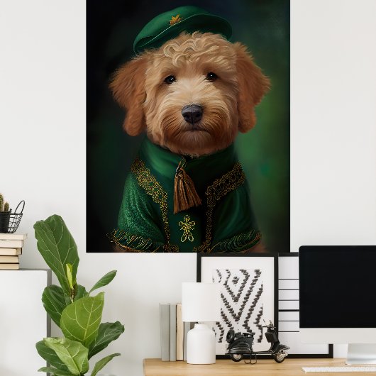 Goldendoodle Hund in St. Patrick's Day Dress Poster (Heimbüro)