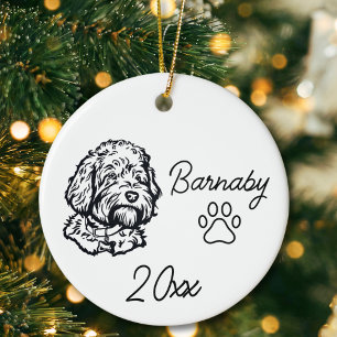 Goldendoodle Hund Individueller Name & Jahr Linien Keramik Ornament