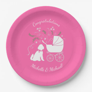 Goldendoodle Hund Kinderdusche Pink Girl Pappteller