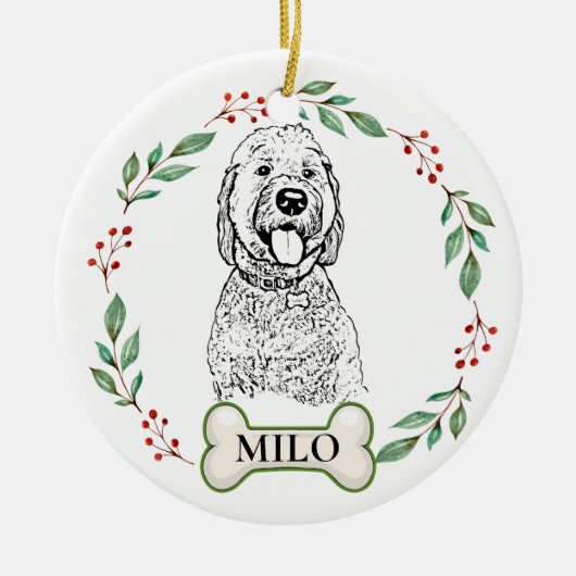 Goldendoodle Hund Personalisiert Hand Zeichnend Ce Keramik Ornament (Vorne)