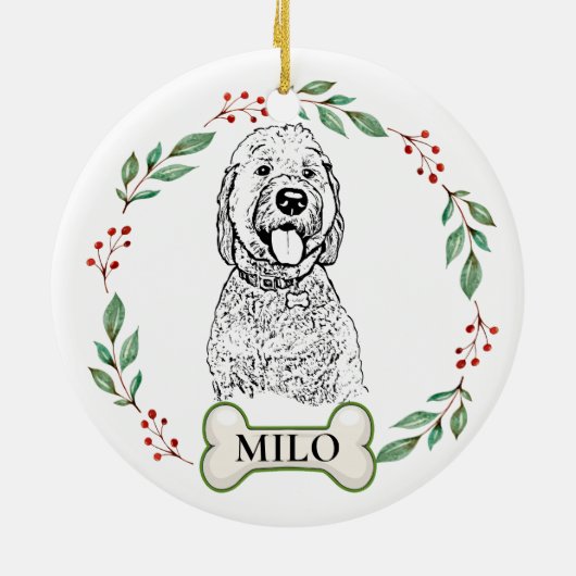 Goldendoodle Hund Personalisiert Hand Zeichnend Ce Keramik Ornament (Hinten)