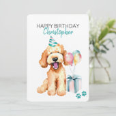 Goldendoodle Hund Personalisiert Happy Birthday Fl Karte (Stehend Vorderseite)