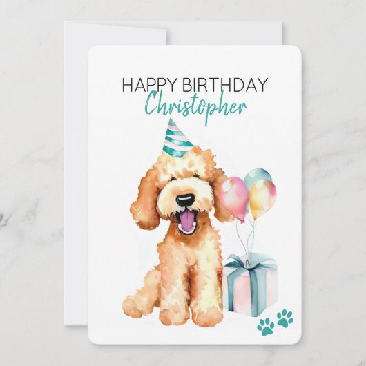 Goldendoodle Hund Personalisiert Happy Birthday Fl Karte (Vorderseite)