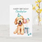 Goldendoodle Hund Personalisiert Happy Birthday Karte (Gelbe Blume)