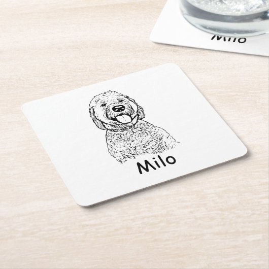 Goldendoodle Hund Personalisiert Zeichn Rechteckiger Pappuntersetzer (angewinkelt)