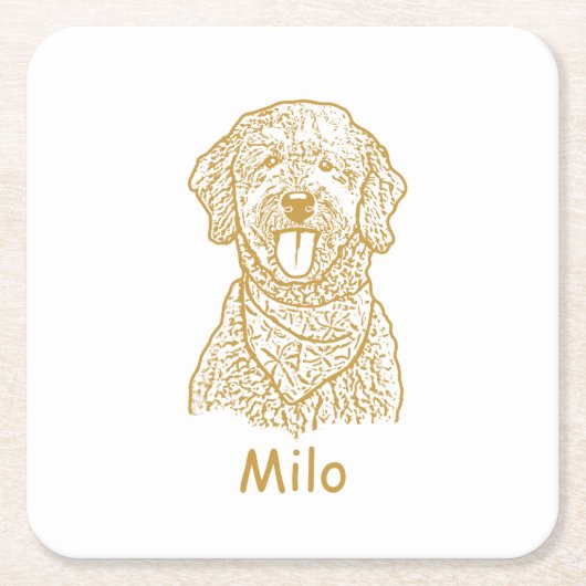 Goldendoodle Hund Personalisiert Zeichn Rechteckiger Pappuntersetzer (Vorderseite)