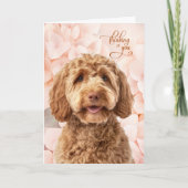 Goldendoodle Hund Pfirsich Hortensie Ich denke an  Karte (Vorderseite)