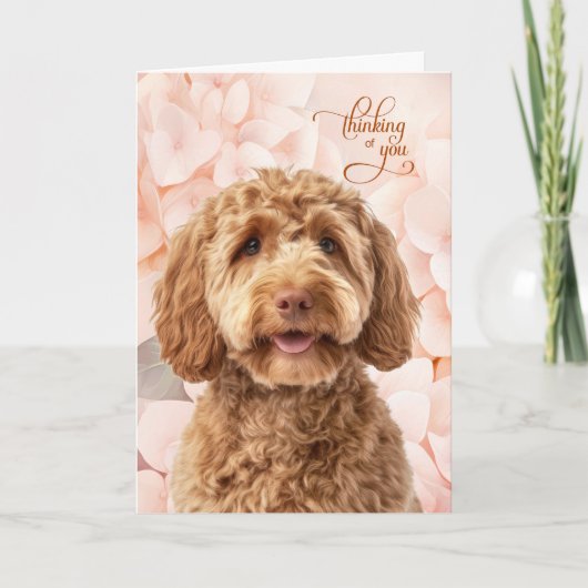 Goldendoodle Hund Pfirsich Hortensie Ich denke an  Karte (Vorderseite)