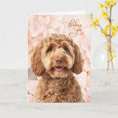 Goldendoodle Hund Pfirsich Hortensie Ich denke an  Karte (Gelbe Blume)