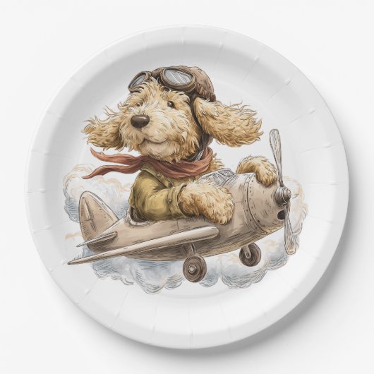 Goldendoodle-Hund Pilot-Flugzeug Pappteller (Vorderseite)