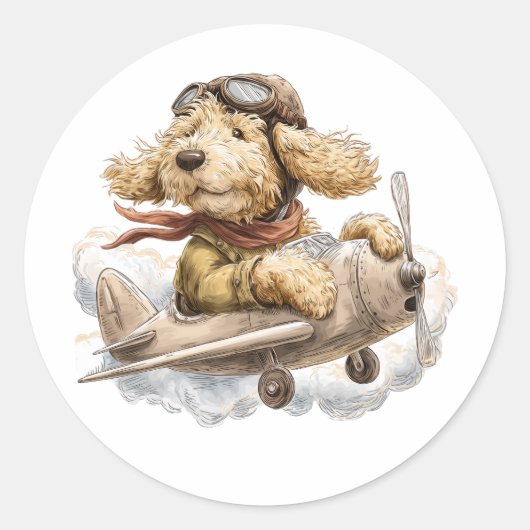 Goldendoodle-Hund Pilot-Flugzeug Runder Aufkleber (Vorderseite)