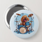 Goldendoodle Hund spielt Schlagzeug Button (Vorne & Hinten)