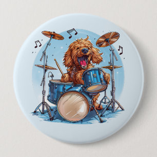 Goldendoodle Hund spielt Schlagzeug Button