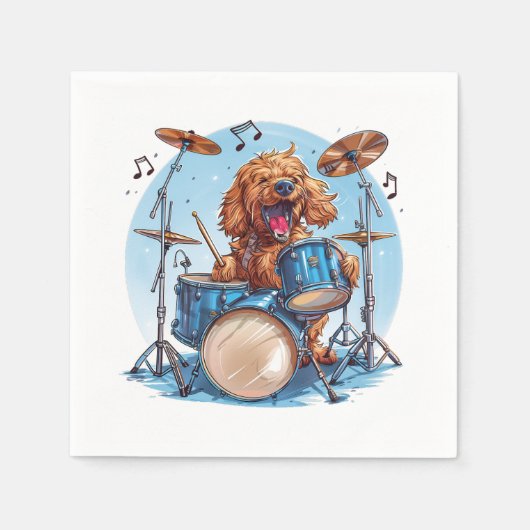 Goldendoodle Hund spielt Schlagzeug Serviette (Vorderseite)