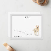 Goldendoodle Hund Stehend Grau-Grenz-Monogramm Mitteilungskarte (Vorderseite/Rückseite Beispiel)
