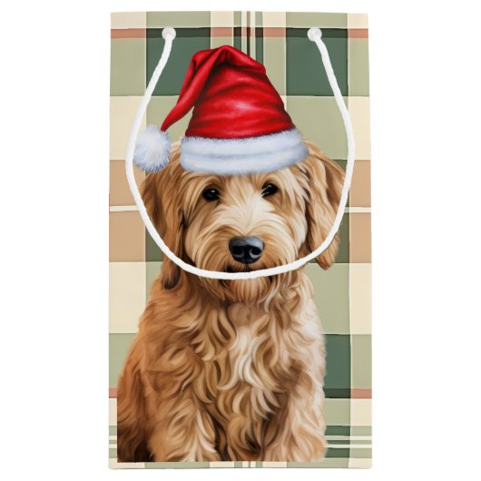 Goldendoodle Hund und Karierte Weihnachten Kleine Geschenktüte (Rückseite)
