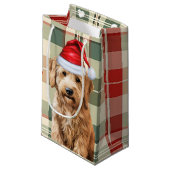Goldendoodle Hund und Karierte Weihnachten Kleine Geschenktüte (Vorderseite Schrägansicht)