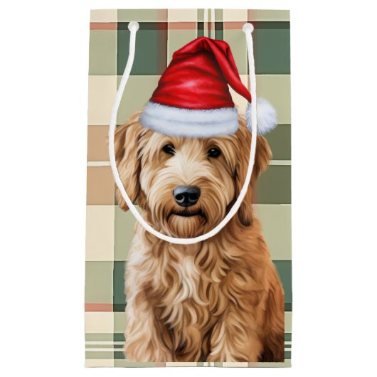 Goldendoodle Hund und Karierte Weihnachten Kleine Geschenktüte (Vorderseite)