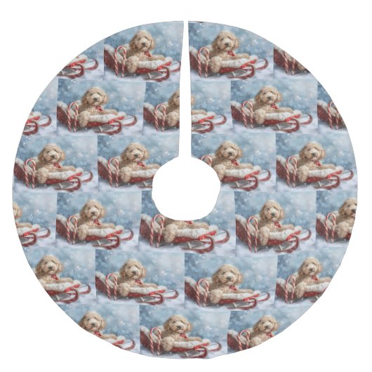 Goldendoodle Hund Weihnachten Polyester Weihnachtsbaumdecke (Vorderseite)