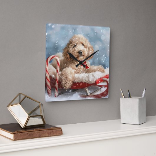 Goldendoodle Hund Weihnachten Quadratische Wanduhr (Büro)