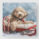 Goldendoodle Hund Weihnachten Quadratische Wanduhr (Vorderseite)