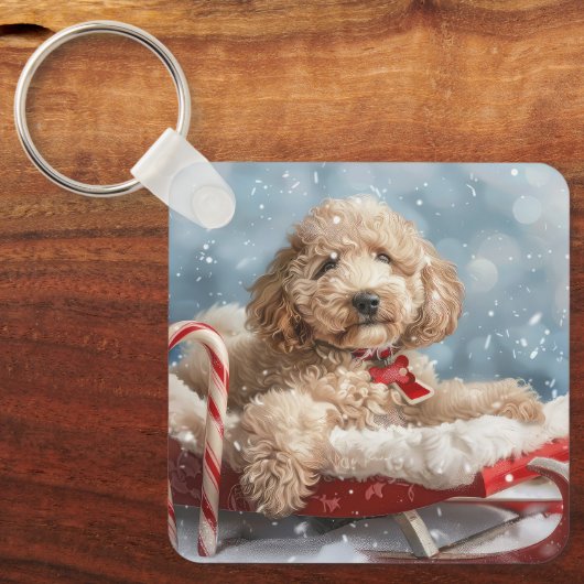 Goldendoodle Hund Weihnachten Schlüsselanhänger (Vorderseite)