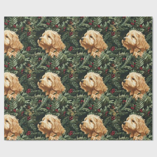 Goldendoodle Hund Weihnachtskiefer Geschenkpapier (Flach)