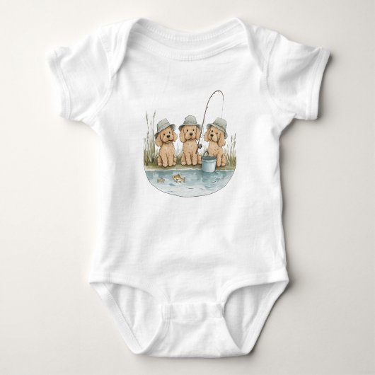 Goldendoodle Hunde Fischen Baby Strampler (Vorderseite)