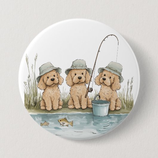 Goldendoodle Hunde Fischen Button (Vorderseite)