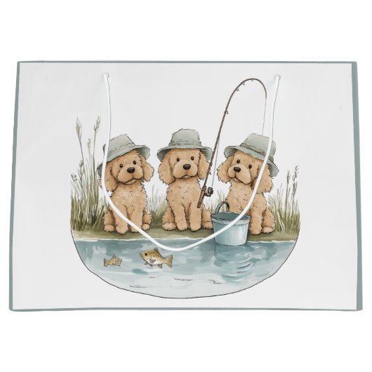 Goldendoodle Hunde Fischen Große Geschenktüte (Vorderseite)