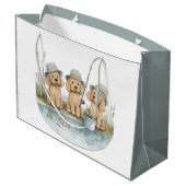 Goldendoodle Hunde Fischen Große Geschenktüte (Rückseite Schrägansicht)