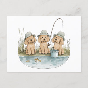 Goldendoodle Hunde Fischen Postkarte