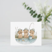 Goldendoodle Hunde Fischen Postkarte (Stehend Vorderseite)