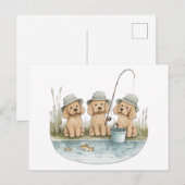 Goldendoodle Hunde Fischen Postkarte (Vorne/Hinten)