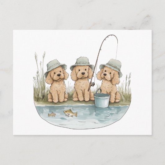 Goldendoodle Hunde Fischen Postkarte (Vorderseite)