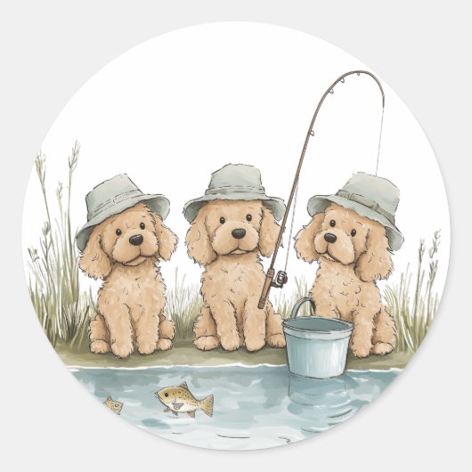 Goldendoodle Hunde Fischen Runder Aufkleber (Vorderseite)
