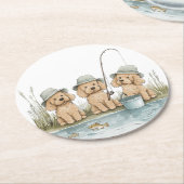 Goldendoodle Hunde Fischen Runder Pappuntersetzer (Angewinkelt)