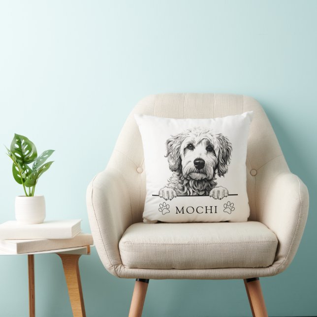 Goldendoodle Hunde Hand Zeichnend Personalisiert Kissen (Stuhl )